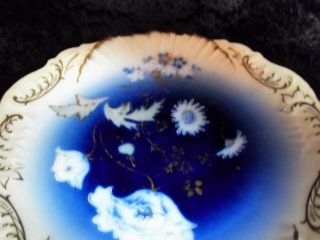 Flow Blue Bavarian Porcelain China Vintage Floral Plate Dish w/ Gold Accents 3