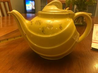 Vintage Hall China 6 Cup Teapot Tea Pot 0799 Yellow Gold Oak Leaves Hinged Lid