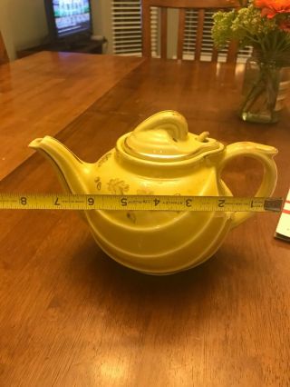 Vintage HALL China 6 cup Teapot Tea Pot 0799 Yellow Gold Oak Leaves hinged lid 5