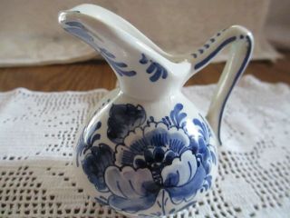 Delft Holland Blue And White Small Ceramic Pitcher/bud Vase - Mark & Numbered