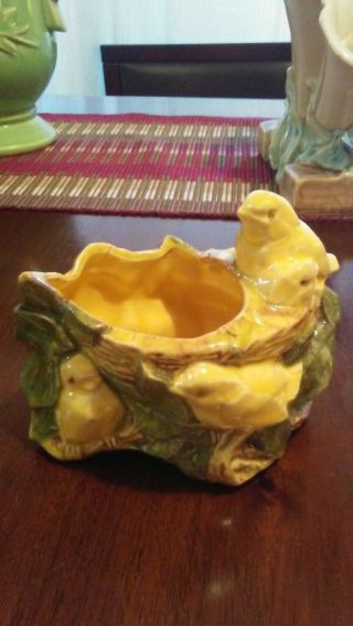 Vintage Mccoy Pottery Planter Yellow Birds In Nest
