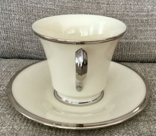 Lenox Solitaire Cup & Saucer 311189 Ivory & Platinum Perfect