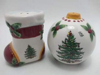 Spode Christmas Tree Figural Salt And Pepper 2.  5” Ornament And Stocking