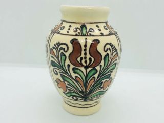 Vintage Korond Hand Painted Ceramic Clay Pottery Vase - Hungary