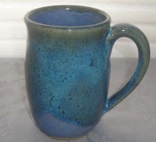 Tall 5 1/2 " Studio Pottery Mug " R " Signed Blue/green Glaze