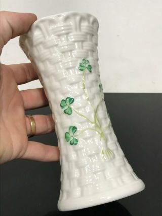 Vtg Belleek Ireland Basket Weave Porcelain Flower Vase