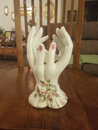 Vintage Lefton China Lady Hands Bud Vase 892 Hand Painted