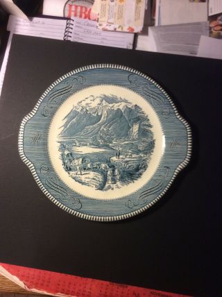 Royal Currier And Ives 11 1/2 " Handled Cake Plate Rocky Mountains Blue China
