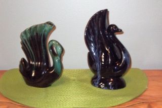 Blue Mountain Pottery - 2 Swans Vases Planter