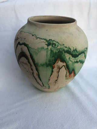 Large Nemadji Pottery Native Art Swirled Colors Vase - 7.  5” Tall