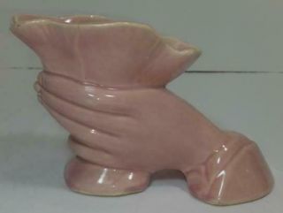 Vintage Pink Nelson Mccoy Hand Holding Cornucopia Vase Planter