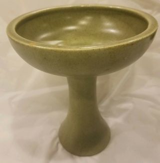 Vintage Haeger Pottery Usa Round Pedestal Vase Mid Century Modern Green Speckled