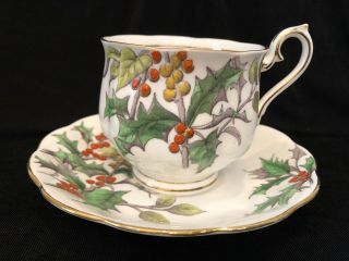 Royal Albert Bone China Flower Of The Month - No.  12 “holly” Footed Cup & Saucer