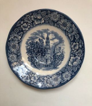 Vintage Staffordshire Liberty Blue China Old North Church Plate Made In England