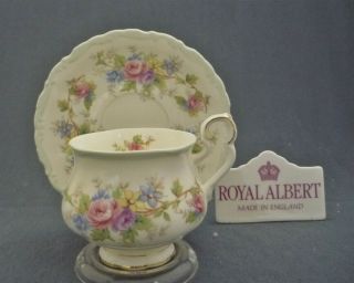 Colleen Royal Albert England Blue Gold Floral Roses Tea Cup & Saucer Duo Set
