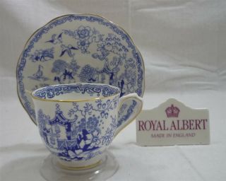 Vintage Royal Albert England Bone China Blue Mikado Pattern Tea Cup & Saucer Duo