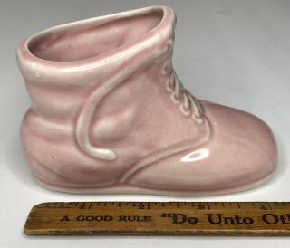 Vintage Pottery Ceramic Small Pink Baby Girl Shoe Bootie Planter Vase Old Japan
