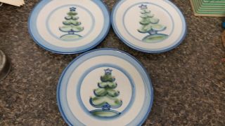 Set Of 3 M.  A.  Hadley Pottery Plates - 7 1/2 " Diameter - Christmas Tree With Star
