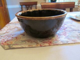 Vintage Usa Brown Drip Pottery Mixing Bowl 8 1/4 Inches