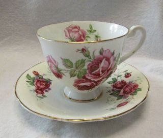 Clarence Bone China Cup And Saucer With Roses Gold Trim Made In England