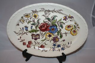 Vintage Vernon Kilns Hand Painted 13.  75 " Oval Serving Platter May Flower