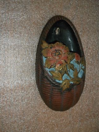 Vintage Made In Japan Wall Pocket Vase With Flowers 7 1/2 "
