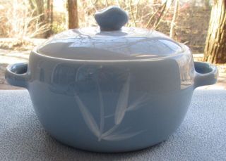 Winfield Blue Pacific Bamboo Round Covered Casserole Bowl Mid Century Modern