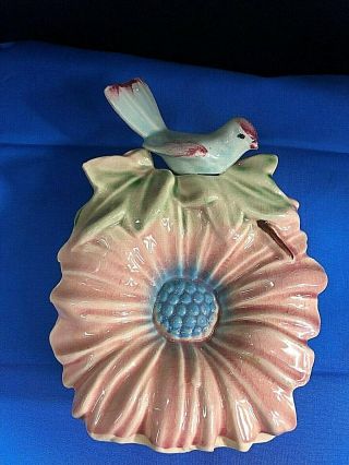 Mccoy Pottery Bird On Flower Wall Pocket Pink Blue Green