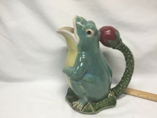 Vintage Collectible Frog Figural Pitcher - Flower Handle - 9 1/2” Tall