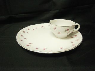 Vintage YAMAKA Royal M China Snack Plate Rose Japan Set of 4 cups & plates 2