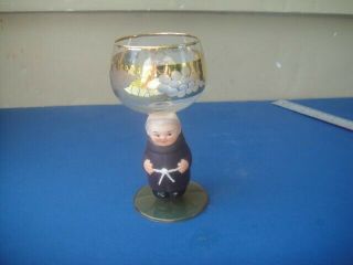 Vintage Goebel Monk Friar Figurine Wine Glass Gold Grapes And Leaves Etched