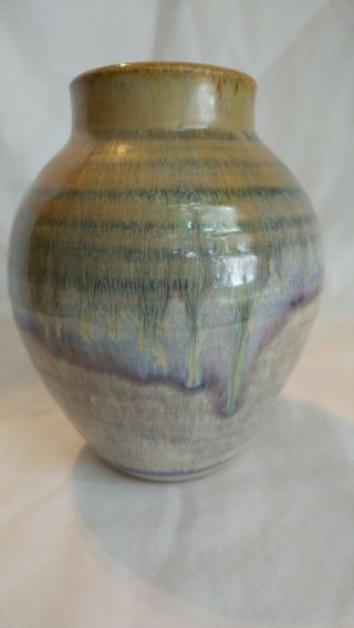 Arts Crafts Revival Double Drip Glaze Studio Pottery Vase Signed Wow