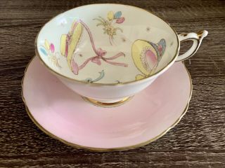 Rare Double Warrant Paragon Cup Saucer “easter Bonnet” Hats In Pastel Pink