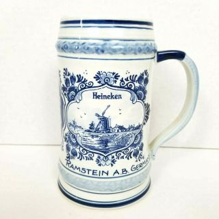Vintage Ceramic Hand Painted Delft Blue Heineken Beer Mug Holland