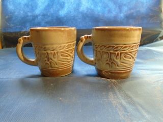 Vintage Frankoma Potter Coffee Mugs 7c Prairie Green With Mayan Aztec Design