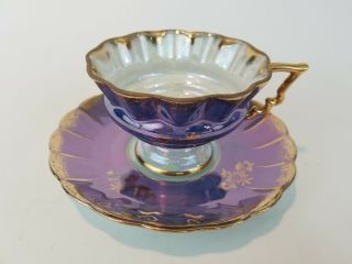Vintage Tea Cup & Saucer,  Fine China,  Hand Painted Blue/gold Luster,  Madeinjapan
