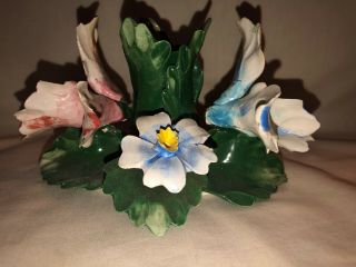 Vintage Estate Nuova Capodimonte Flower Candle Ring Holder Blue Red Lily Orchard