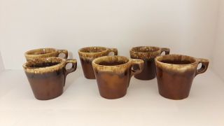Set Of Six [6] Vintage Hull Brown Drip Coffee Cups / Mugs - 3.  5 " Tall