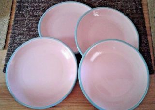 Rio Century Stoneware Pink Turquoise Soup / Salad Bowls Japan Set Of 4 6.  75 In