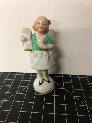 Vintage Porcelain Figurine Mini School Girl W/ Lace Germany 134 - 3.  5” Tall