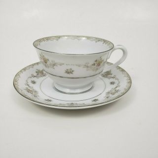 Sango Japan Kenwood Fine China Set Tea Cup And Saucer Floral Silver