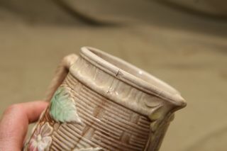 Antique Majolica Pottery Creamer w Dogwood Blossom over Basket Weave 5.  5 