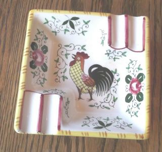 Vintage Ucagco Py Rooster & Roses Early Provincial 5 1/2 " Ash Tray Ec