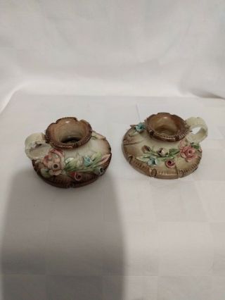 Italian Hand - crafted Floral Capodimonte Candle Holders 3