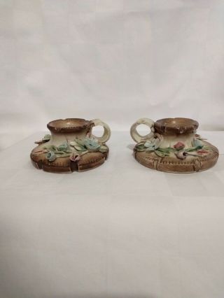 Italian Hand - crafted Floral Capodimonte Candle Holders 4