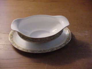 Vintage Noritake Gramatan Gravy Boat With Attached Underplate