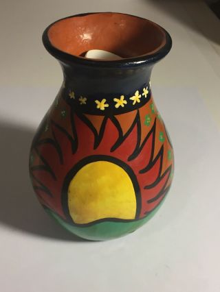 1993 Hand Crafted And Hand Painted Clay Pottery Vase From Mazatlan