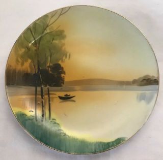 Antique Nippon Hand Painted Boat & Trees Landscape Scene Plate 6 1/4”