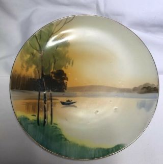 Antique Nippon Hand Painted Boat & Trees Landscape Scene Plate 6 1/4” 2