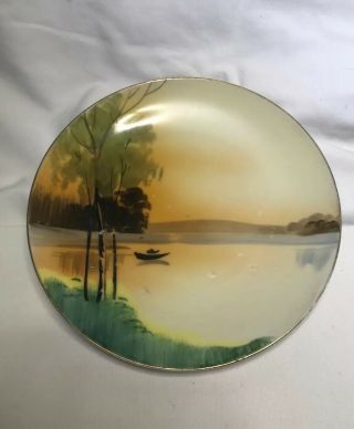 Antique Nippon Hand Painted Boat & Trees Landscape Scene Plate 6 1/4” 3